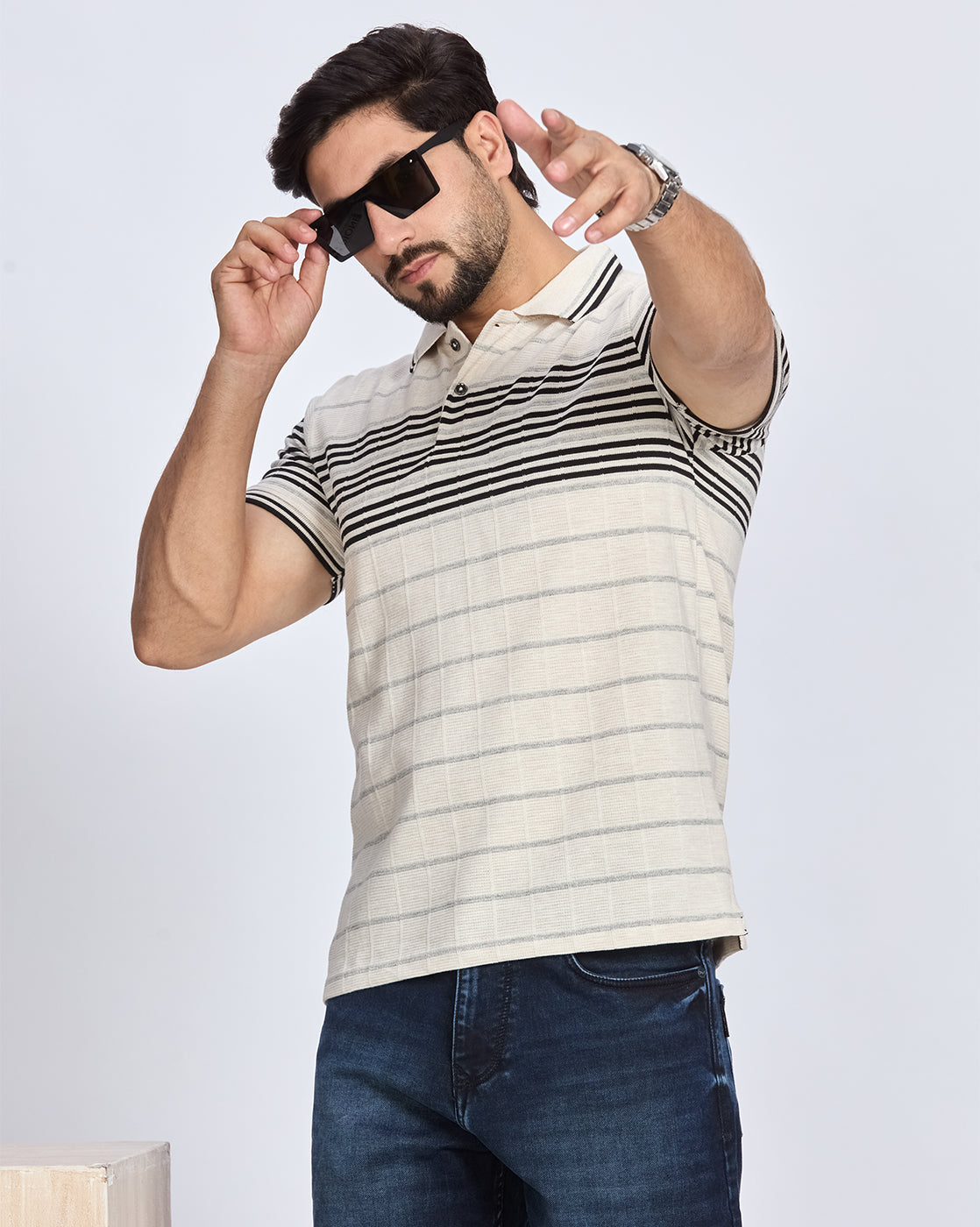 Striped Polo Neck T-Shirt