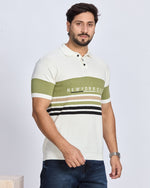 White & Olive Green Striped Polo T-Shirt