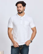 White Textured Striped Polo T-Shirt