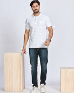 White Textured Striped Polo T-Shirt