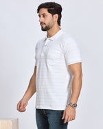 White Textured Striped Polo T-Shirt