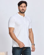 White Textured Striped Polo T-Shirt