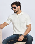 White Textured Striped Polo T-Shirt