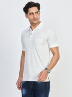 White Textured Cotton Polo T-Shirt