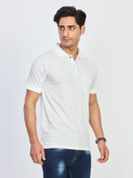 White Textured Cotton Polo T-Shirt