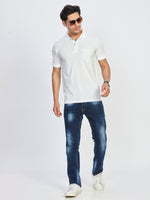 White Textured Cotton Polo T-Shirt