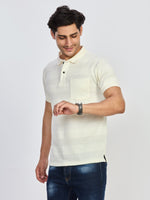 Off White Textured Stripe Polo