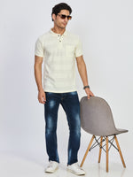 Off White Textured Stripe Polo