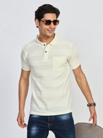 Off White Textured Stripe Polo