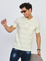 Off White Textured Stripe Polo
