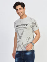 Grey Printed Round Neck Half Sleeve T-Shirt