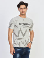 Grey Printed Round Neck Half Sleeve T-Shirt