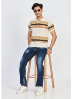 Beige & Brown Striped Polo T-Shirt