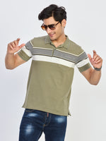 Green Contrast Stripe Polo T-Shirt