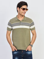 Green Contrast Stripe Polo T-Shirt