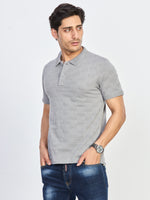 Grey Textured Polo T-Shirt