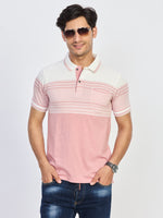 Pink & White Striped Cotton Polo T-Shirt