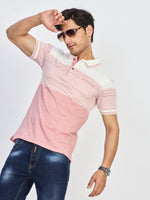Pink & White Striped Cotton Polo T-Shirt