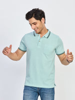 Blue Zigzag Textured Knit Polo T-Shirt