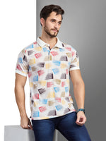 Beige Printed Polo Neck T-Shirt