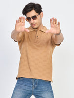 Sand Beige Textured Polo Neck T-Shirt