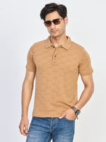 Sand Beige Textured Polo Neck T-Shirt