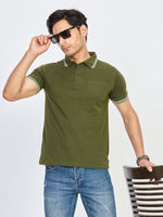 Olive Polo Neck T-shirt With Pocket