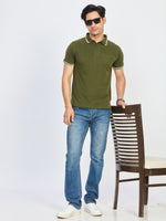 Olive Polo Neck T-shirt With Pocket