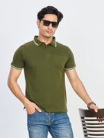 Olive Polo Neck T-shirt With Pocket
