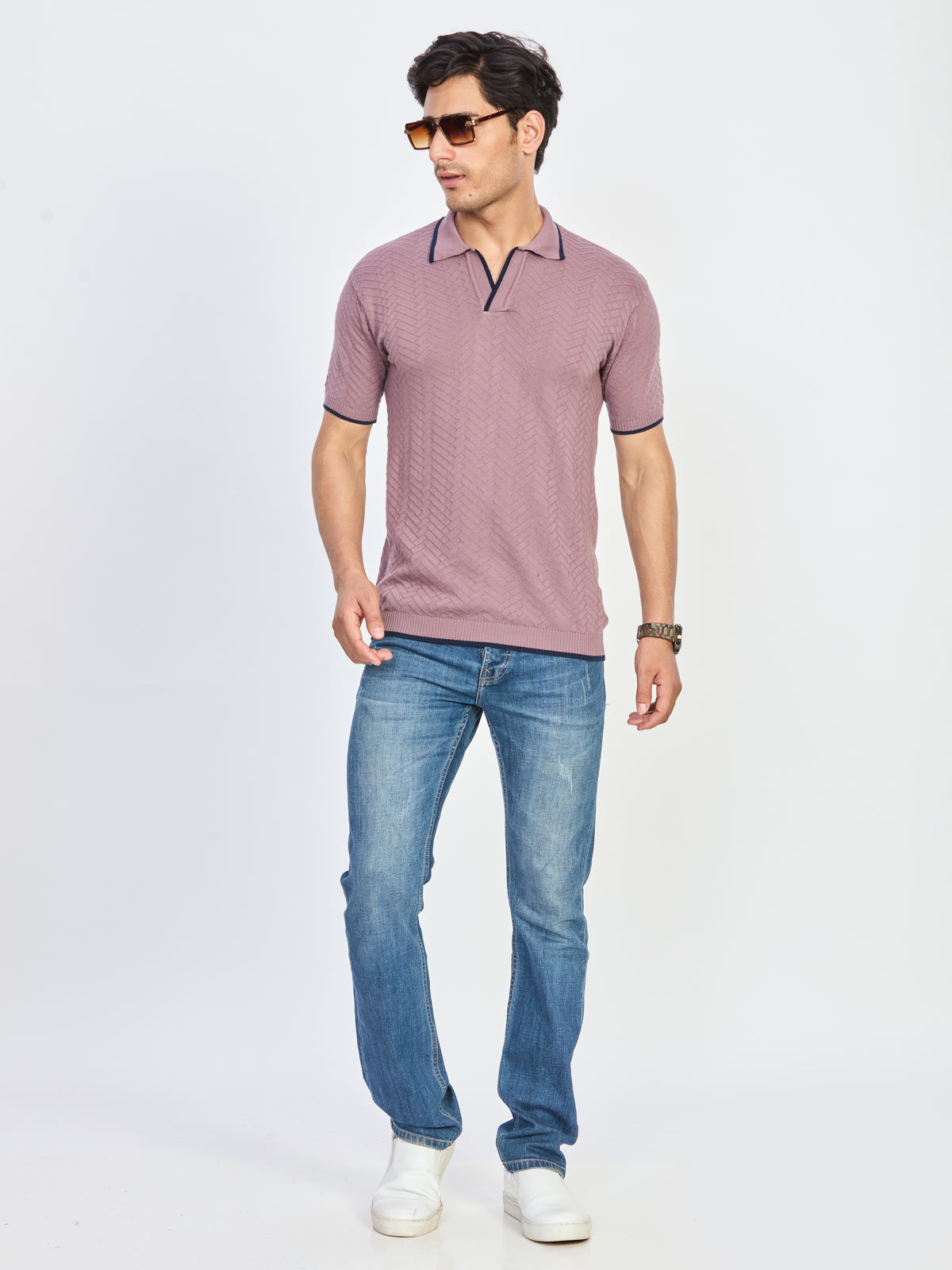 Dusty Mauve Textured Polo T-Shirt