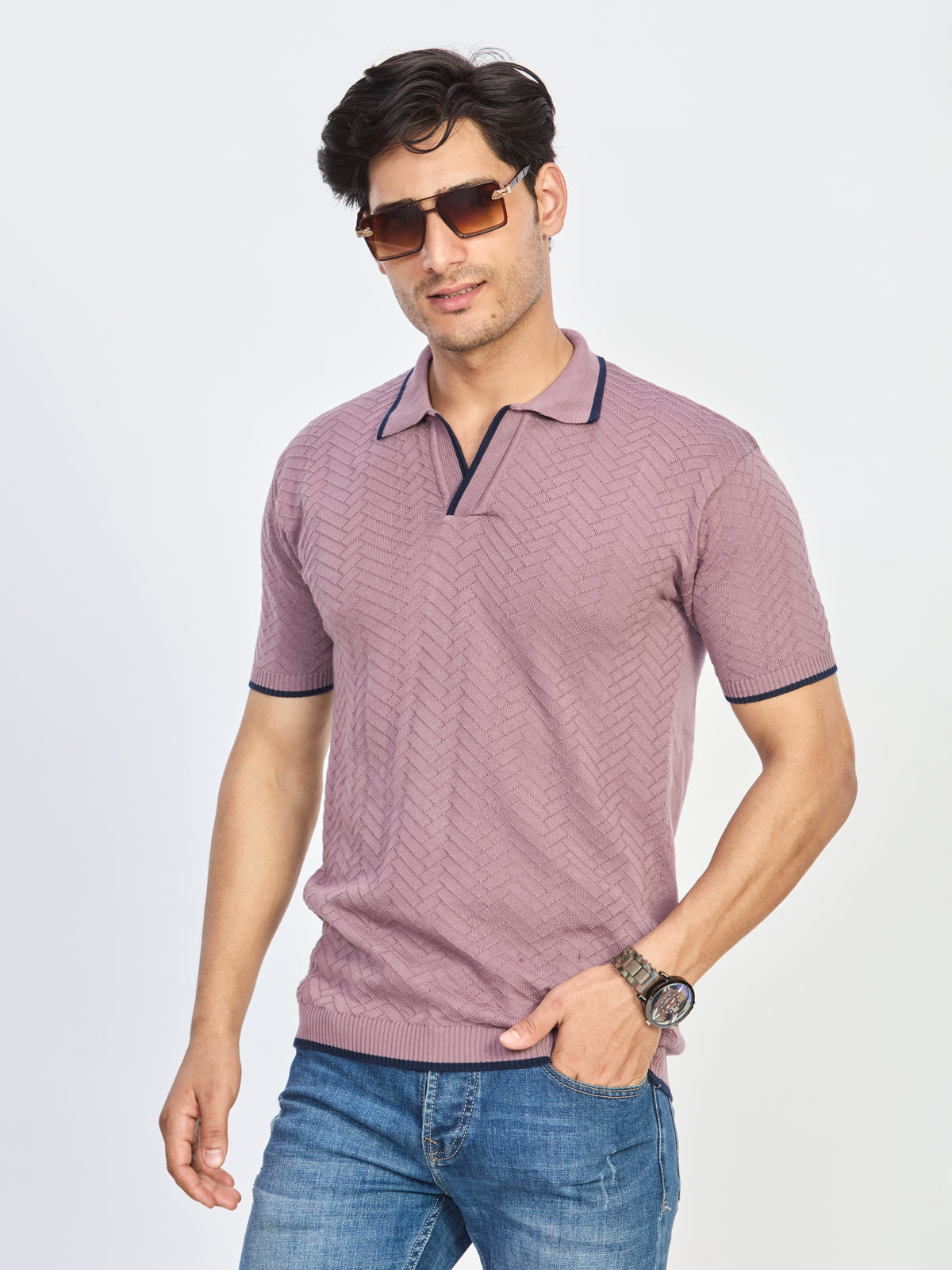 Dusty Mauve Textured Polo T-Shirt