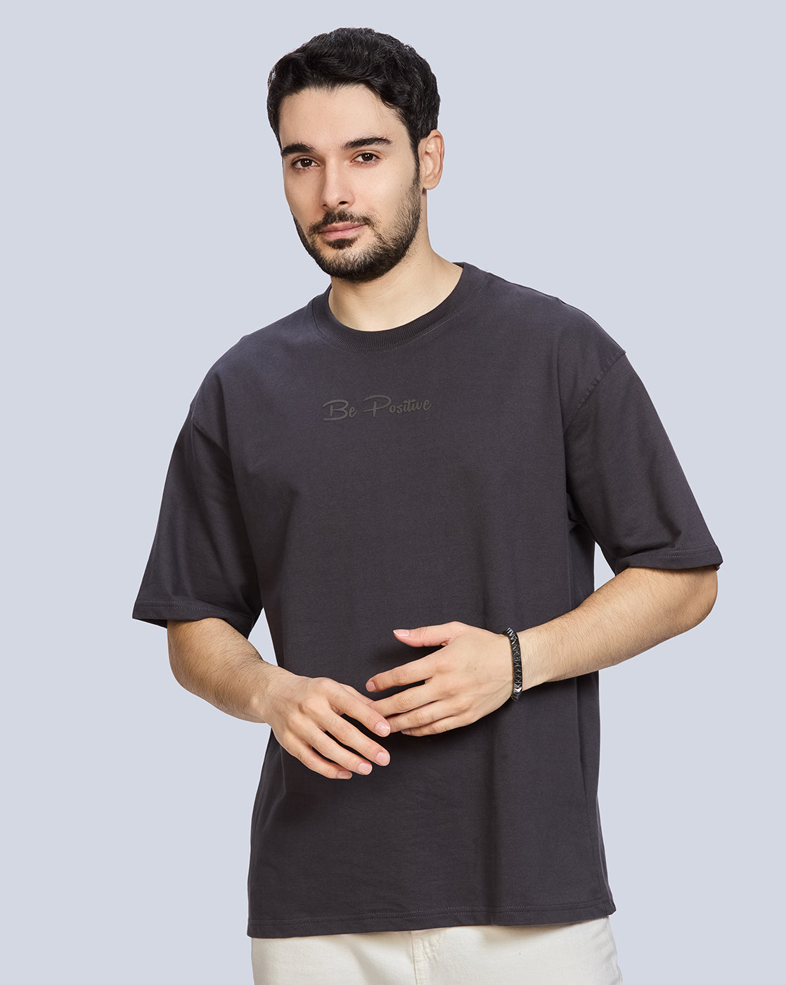 Dark GreyRound Neck Drop Shoulder Cotton T-Shirt