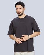 Dark GreyRound Neck Drop Shoulder Cotton T-Shirt