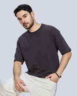 Dark GreyRound Neck Drop Shoulder Cotton T-Shirt