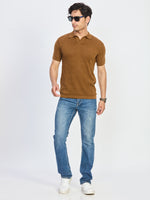 Toffee Brown Jacquard Knit Polo.