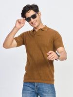 Toffee Brown Jacquard Knit Polo.