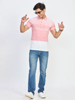 Blush Pink & Off-White Patterned Polo T-Shirt