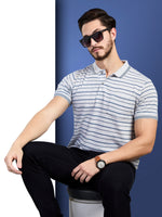 Grey Striped Polo Neck T-Shirt