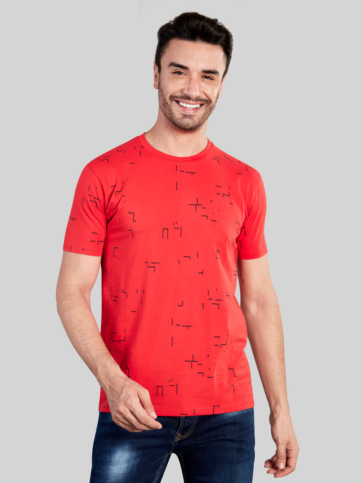 Red Black Printed Round Neck T-Shirt