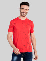 Red Black Printed Round Neck T-Shirt
