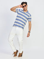 Blue & White Stripe Pocket Polo T-Shirt