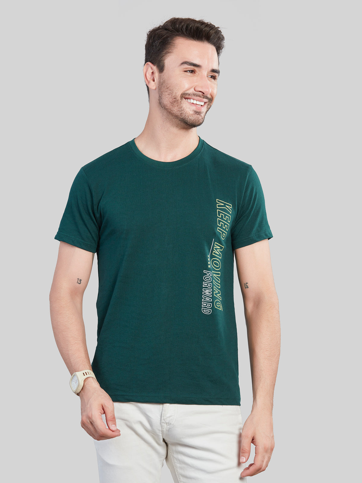 Green Printed Round Neck T-Shirt