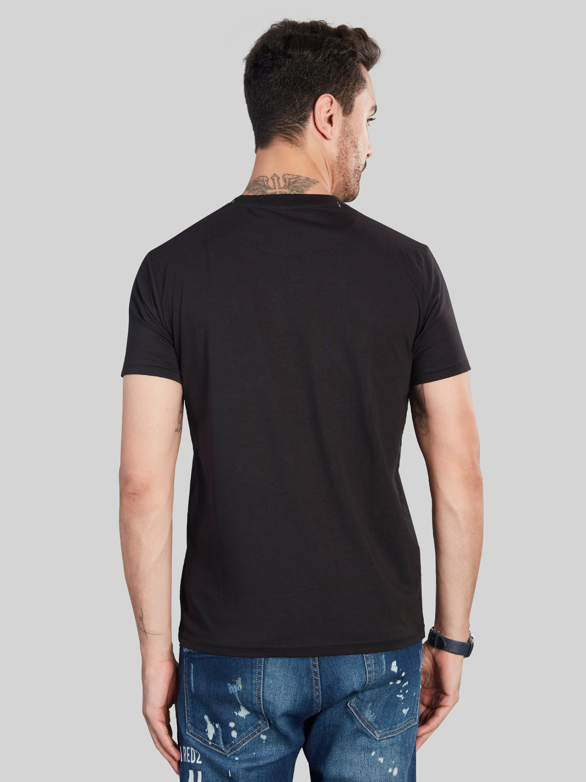 Black Printed Round Neck T-Shirt