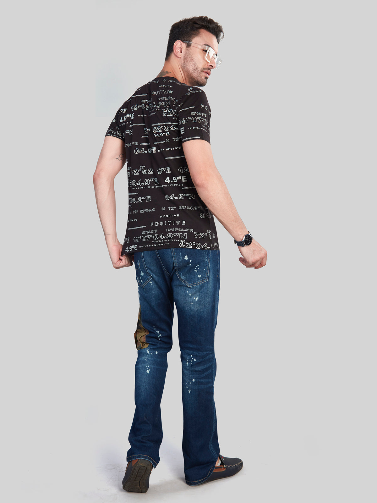 Black Printed Round Neck T-Shirt