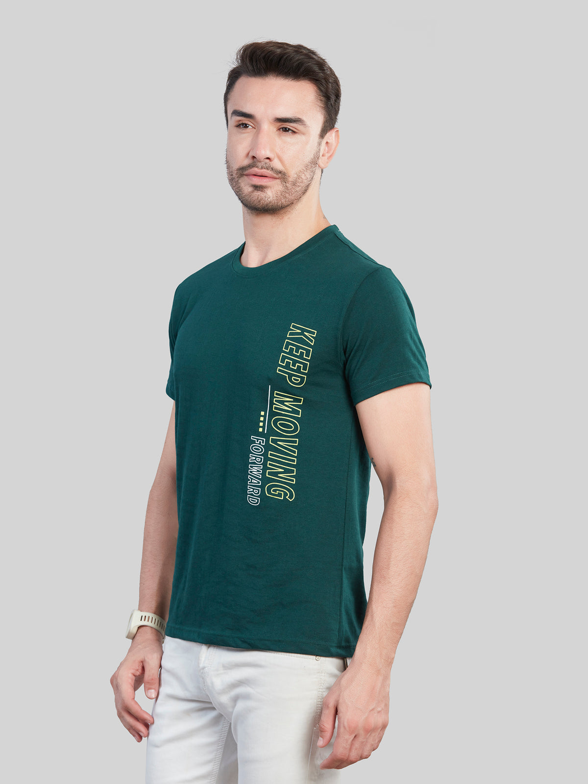 Green Printed Round Neck T-Shirt