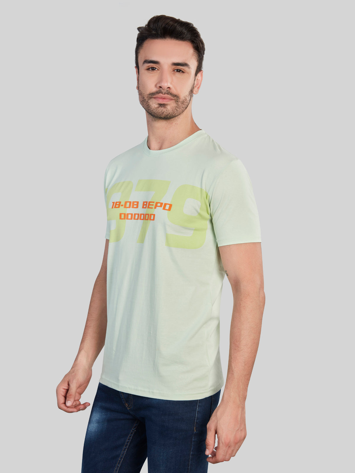 Light Green Printed Round Neck T-Shirt