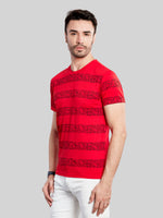 Red with Black Printed Round Neck T-Shirt