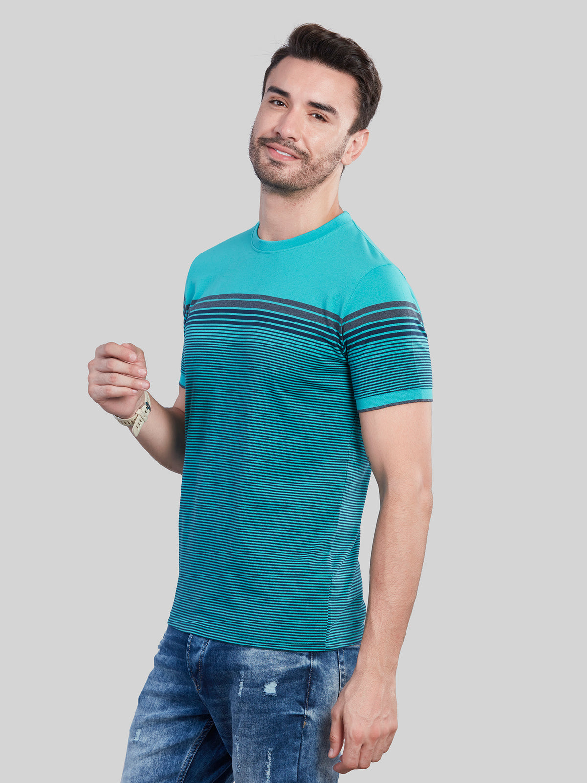 Green Striped Round neck T-Shirt
