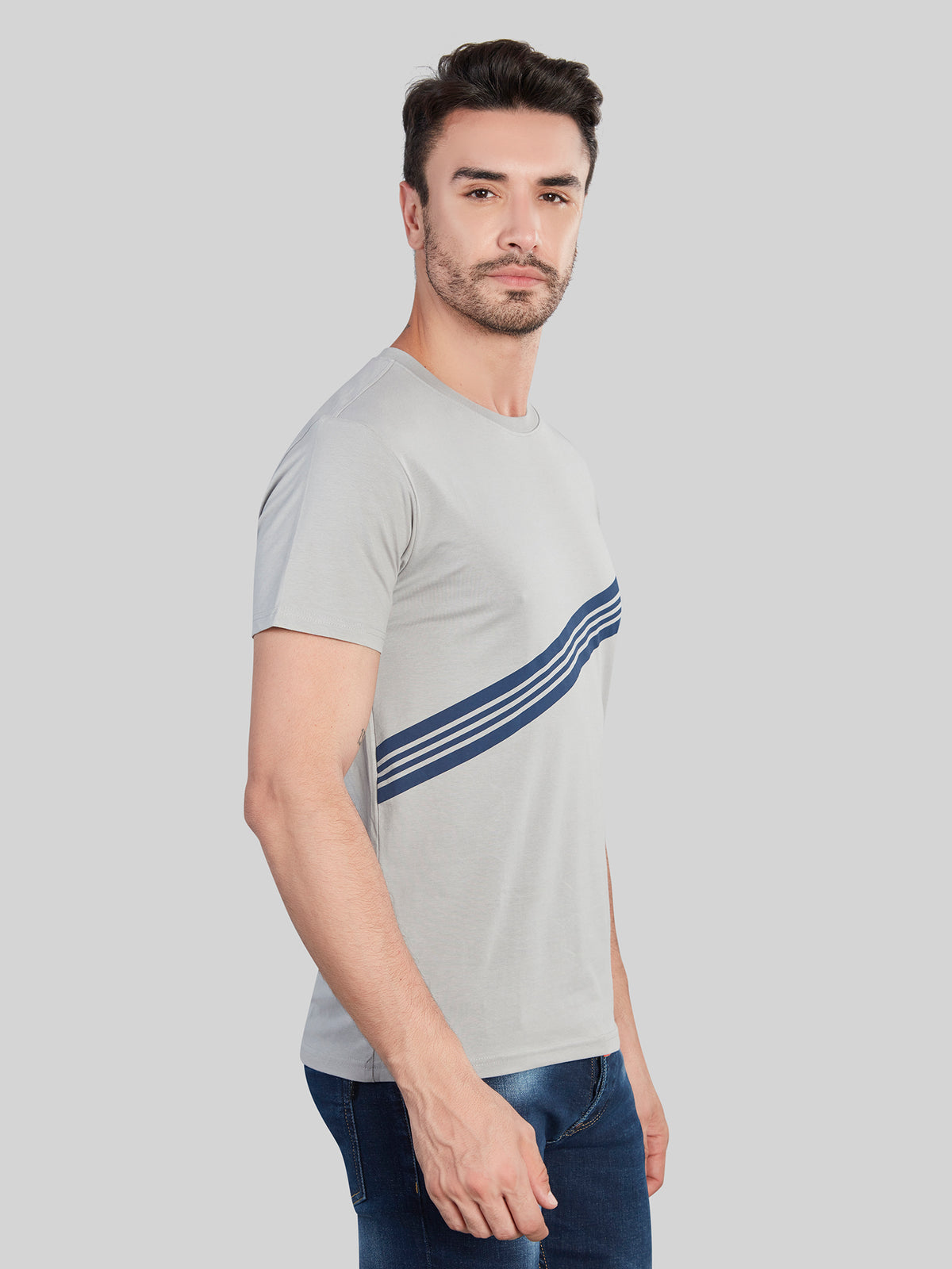 Light Grey Printed Round Neck T-Shirt