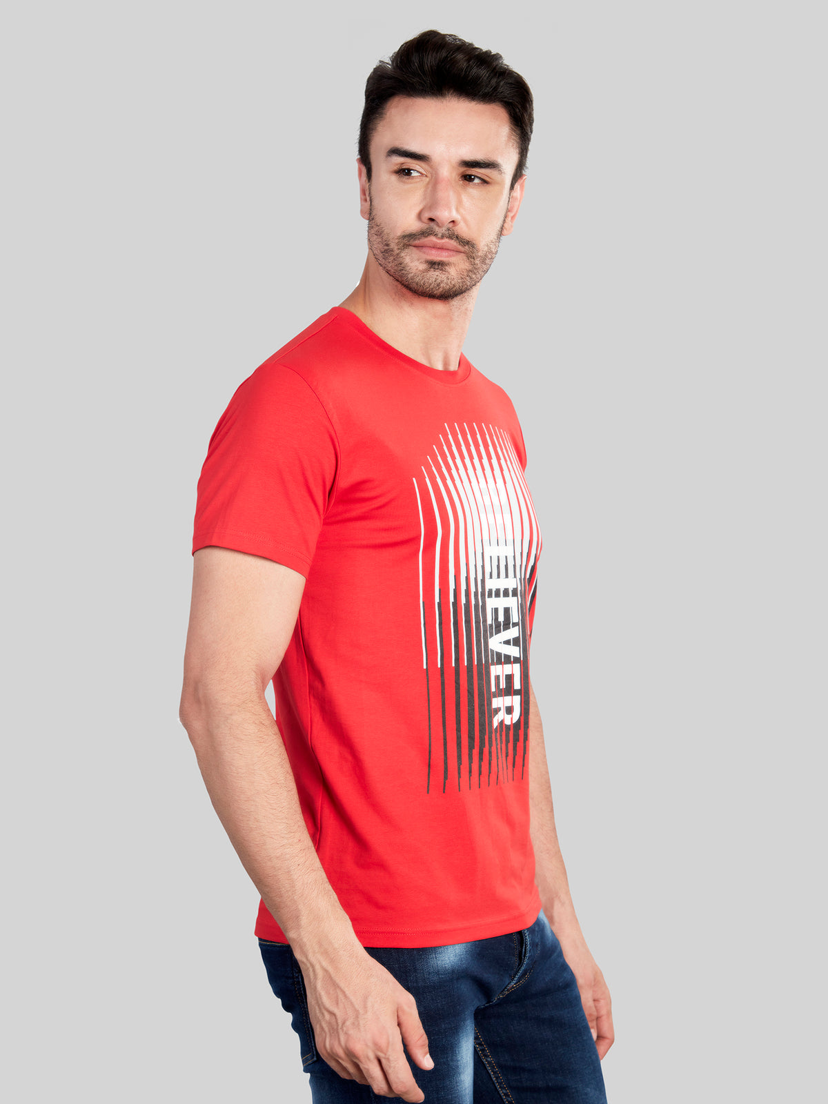 Red Printed Round Neck T-Shirt